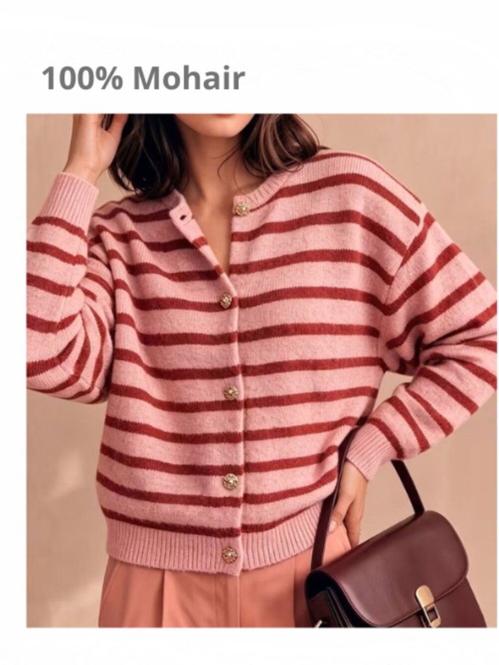 New FW2026 100% Mohair Sezane Style Red Pink Striped Cardigan 16-18